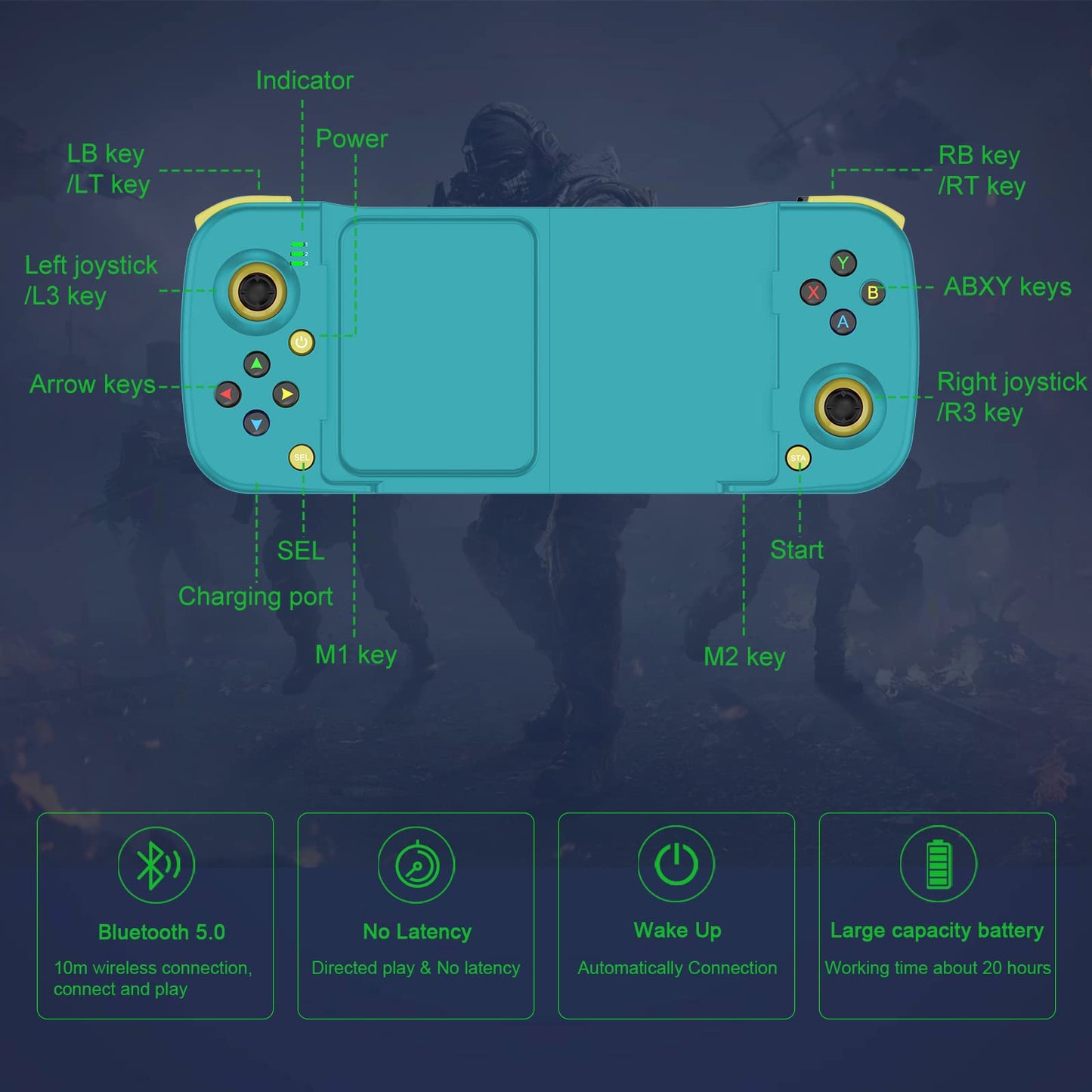 Megadream Mobile Game Controller Gamepad para iPhone iOS Android PC: Funciona con iPhone 15/14/13/12/11/X, iPad, Samsung Galaxy, TCL, Tablet, Call of Duty, Black Desert Mobile - Juego directo (Gris) 