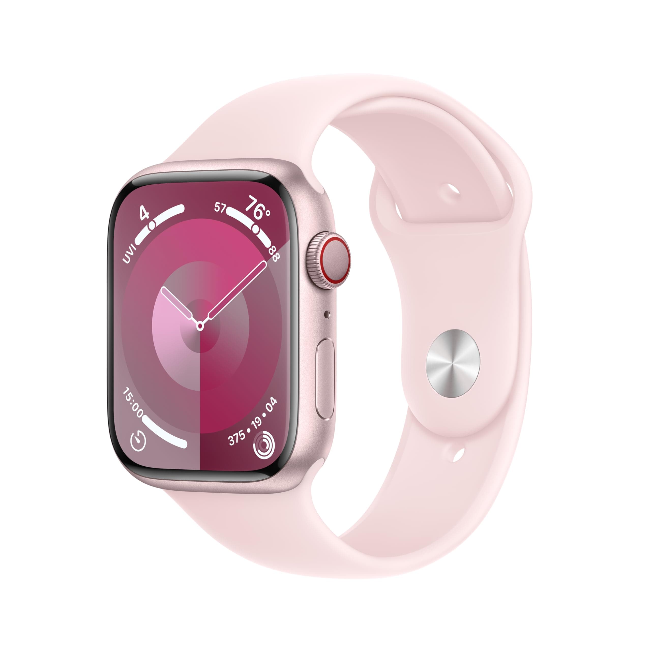 Apple Watch Series 9 [GPS + Cellular 45mm] Smartwatch with Pink Aluminum Case with Pink Sport Band M/L. Fitness Tracker, Blood Oxygen & ECG Apps, Always-On Retina Display (Renewed)