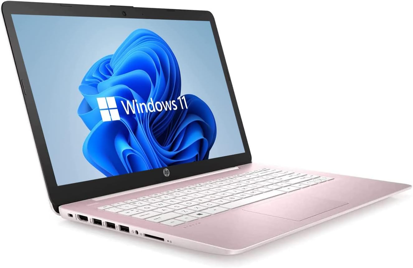 HP más nuevo portátil HD de 14", Windows 11, procesador Intel Celeron de doble núcleo de hasta 2,60 GHz, 4 GB de RAM, 64 GB SSD, cámara web, Dale Pink (renovado) (Dale Pink) 