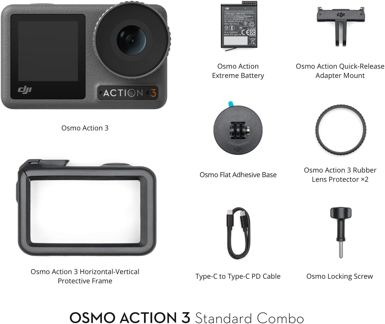 DJI Osmo Action 3 Standard Combo, Waterproof Action Camera with 4K HDR & Super-Wide FOV, 10-Bit Color Depth, HorizonSteady, Cold Resistant & Long-Lasting, Vlogging Camera for YouTube Xpress