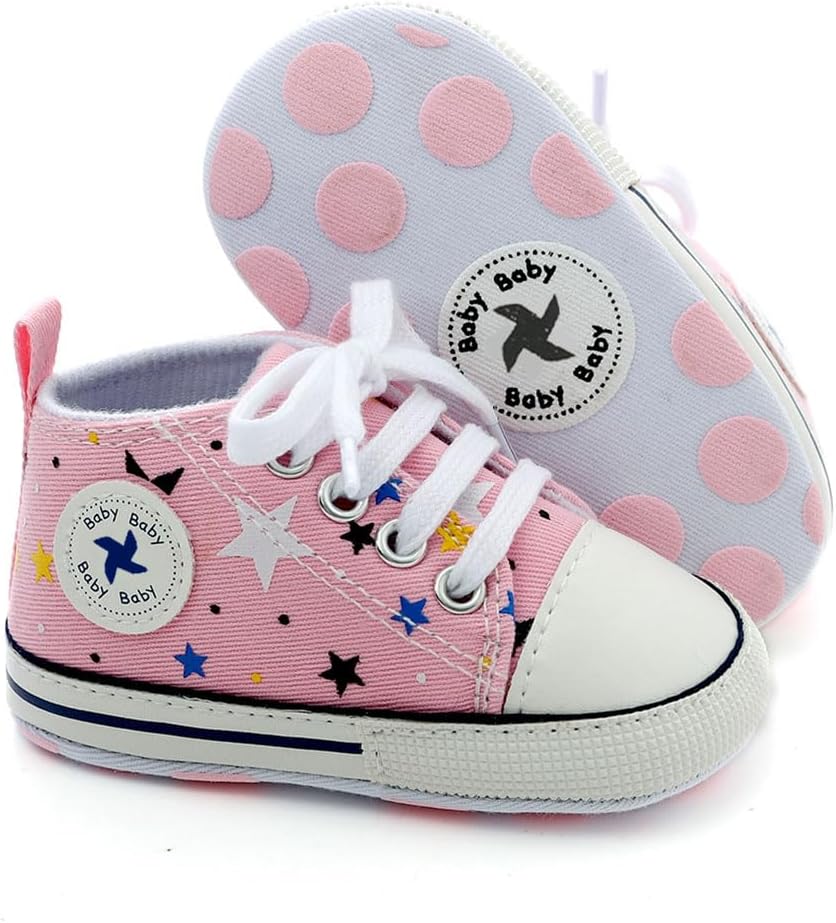 Baby Girls Boys Shoes Soft Anti-Slip Sole Newborn First Walkers Star High Top Canvas Denim Unisex Infant Sneaker Xpress