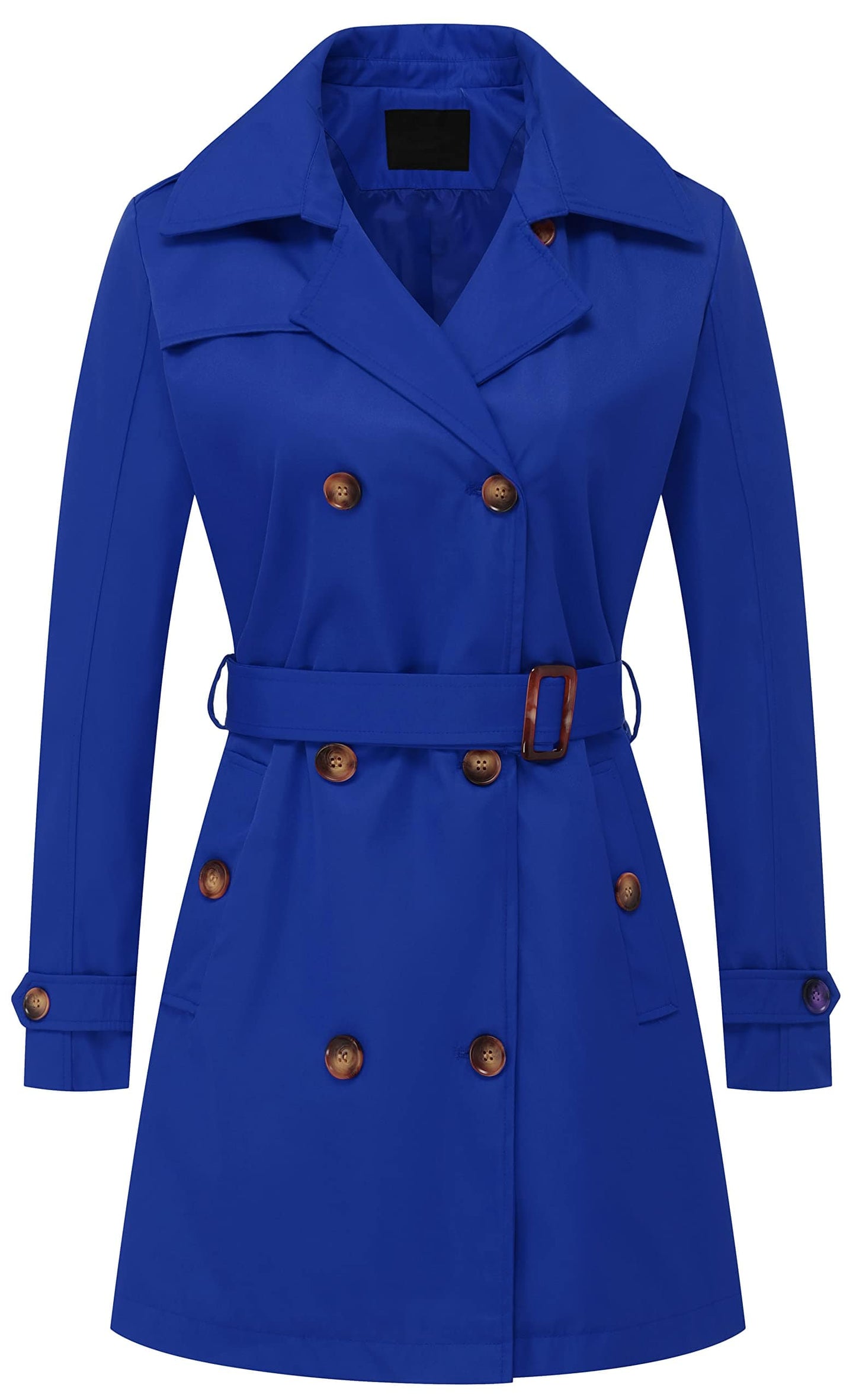 Chrisuno Trench-coat mi-long à double boutonnage pour femme avec ceinture et capuche amovible 