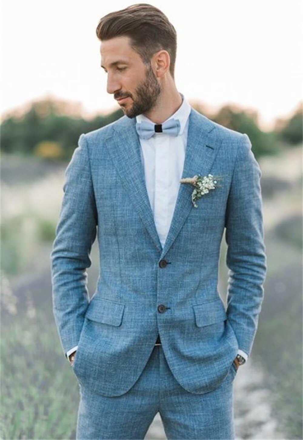 Wangyue Mens Linen Suit 2 Piece Slim Fit Linen Suit for Men Summer Wedding Suit Groom Prom Tuxedo Suit