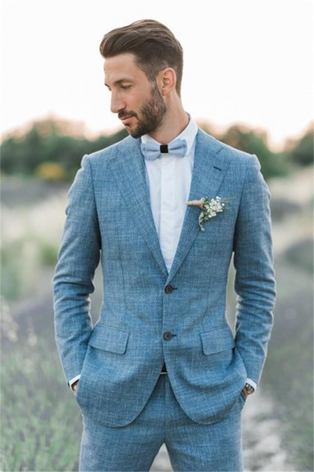 Wangyue Mens Linen Suit 2 Piece Slim Fit Linen Suit for Men Summer Wedding Suit Groom Prom Tuxedo Suit