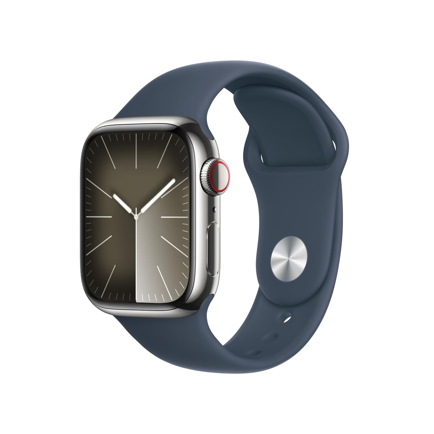 Reloj inteligente Apple Watch Series 9 [GPS + Cellular 45 mm] con caja de aluminio plateada y correa deportiva azul invierno. Monitor de actividad física, aplicaciones de ECG, pantalla Retina siempre activa, carbono neutro 