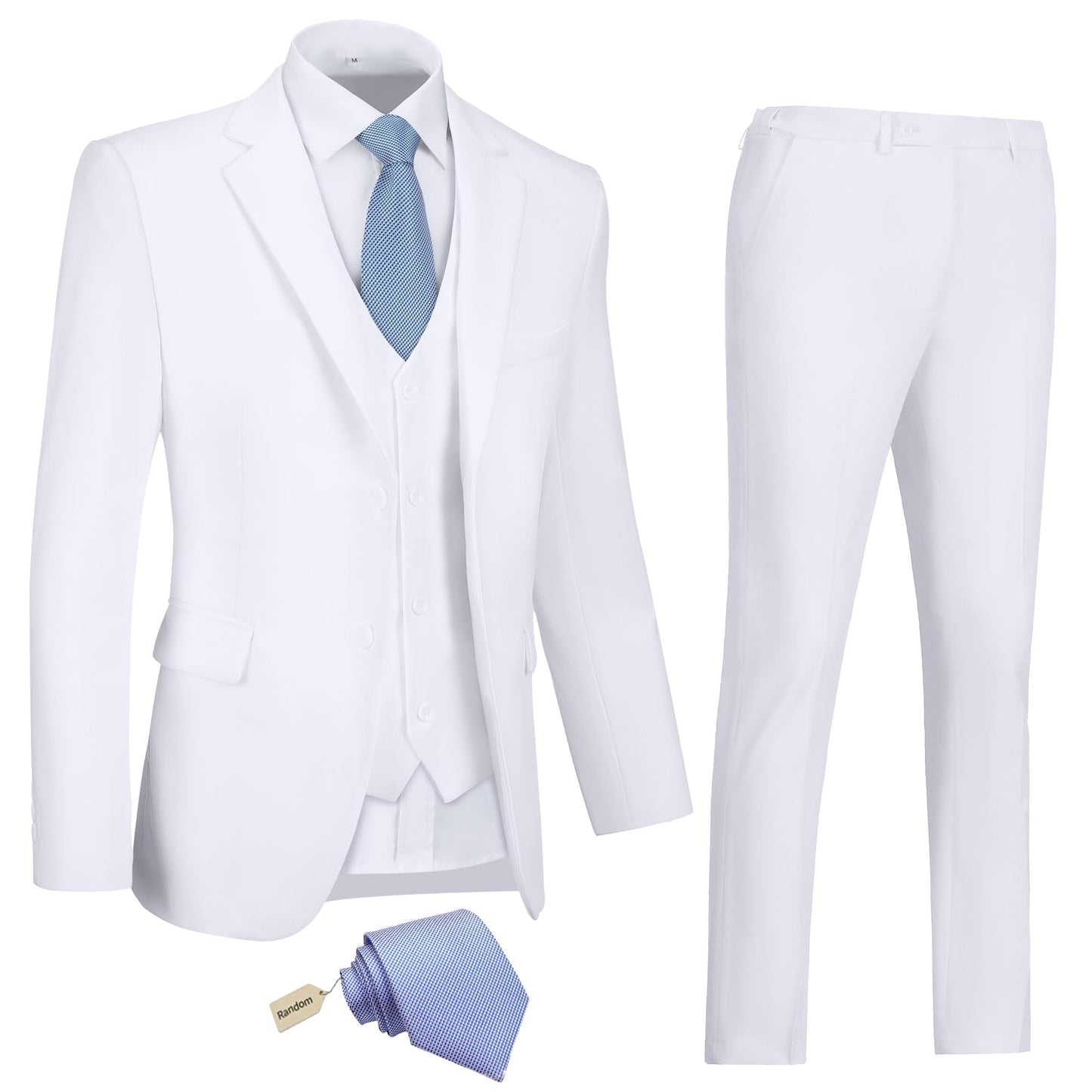 Men's Slim Fit 3 Piece Suit Two Button Business Wedding Dress Tux Suit Set Jacket Vest Pants with Tie