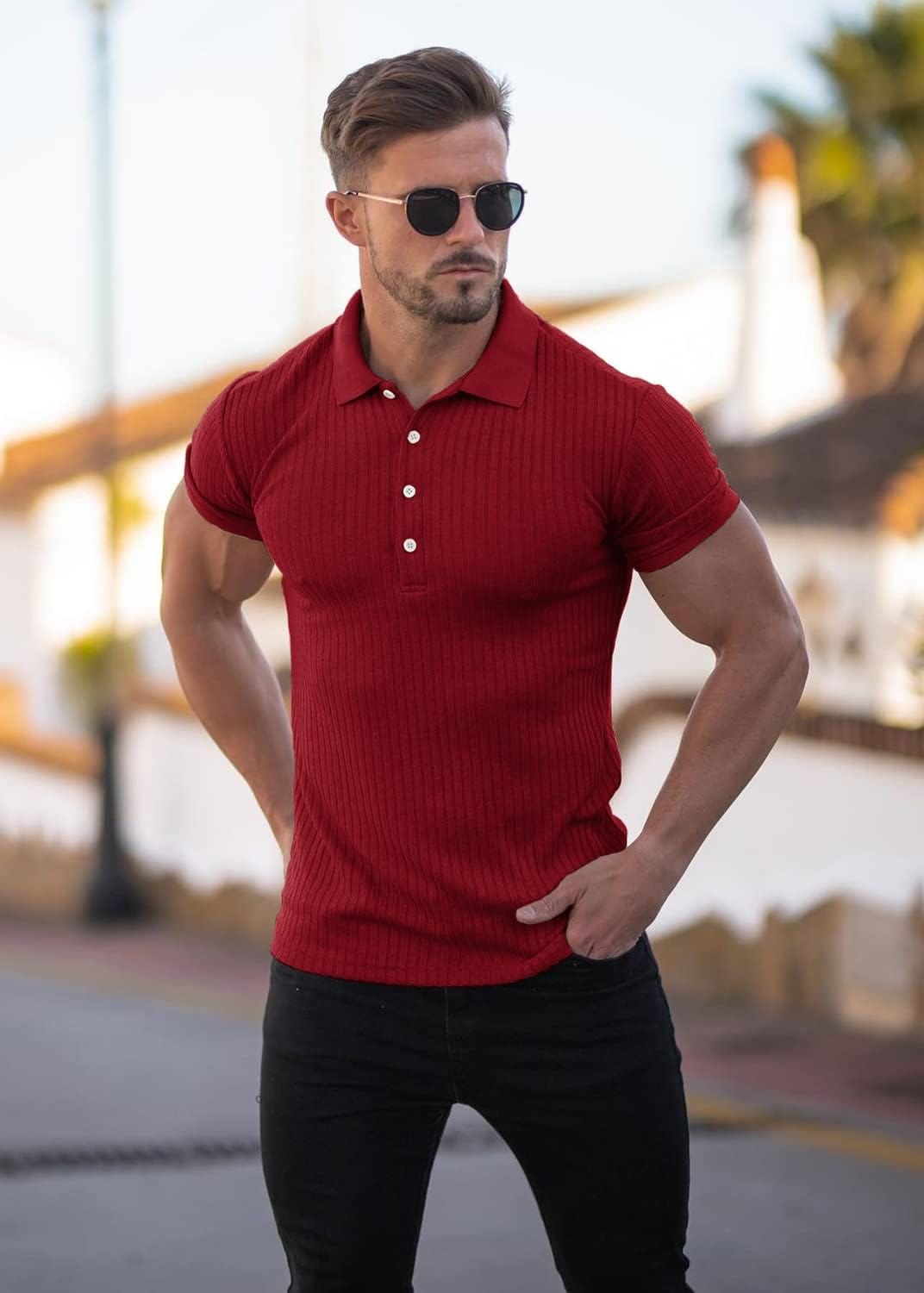 Muscle Polo Shirts for Men Slim Fit Short Sleeve Golf Shirts Men Dry Fit Shirts Casual Stylish Clothes