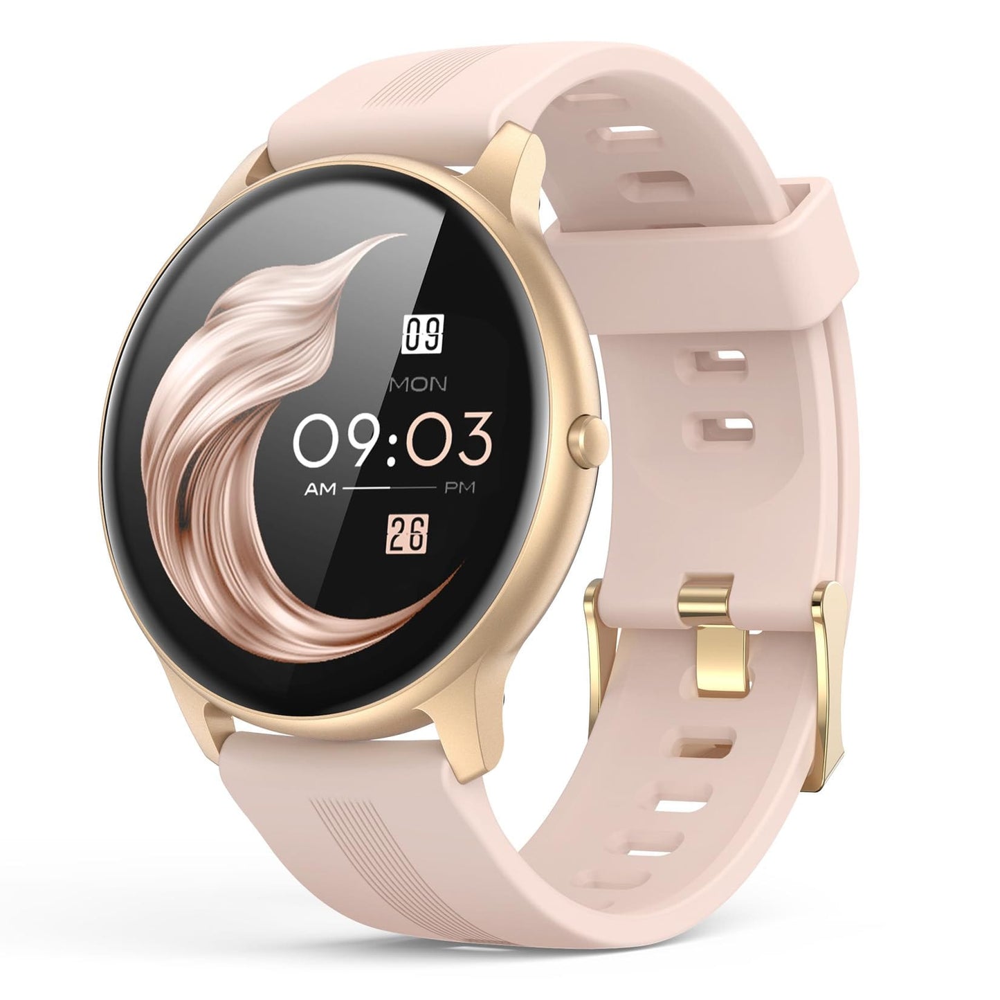 AGPTEK Montre intelligente pour femme, montre intelligente pour téléphones Android et iOS, étanche IP68, moniteur d'activité avec écran couleur tactile, moniteur de fréquence cardiaque, podomètre, moniteur de sommeil, rose 