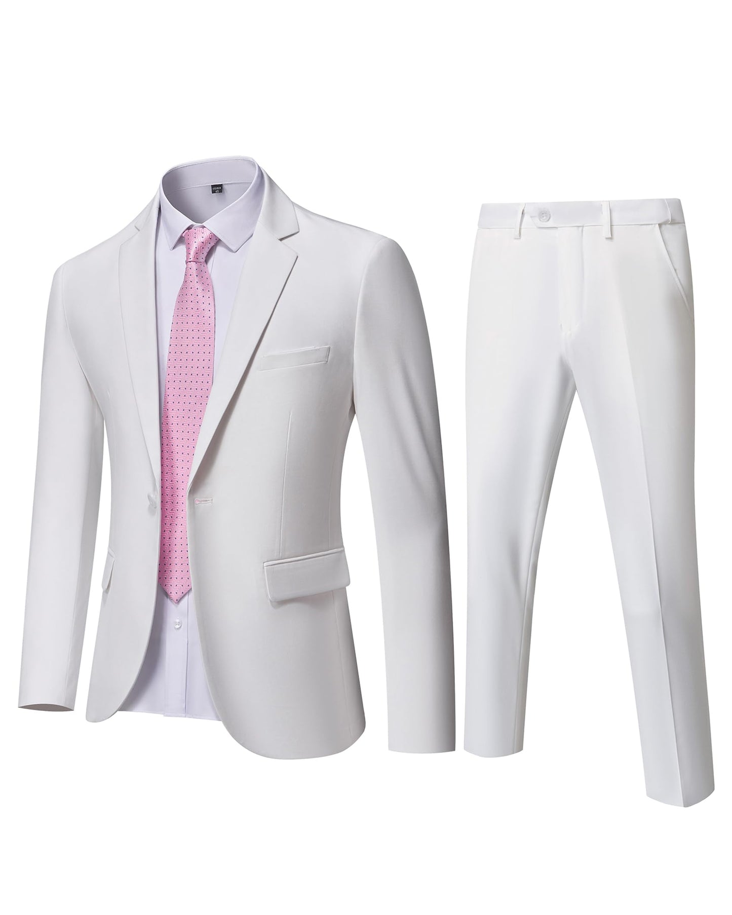 YND Men's Slim Fit 2 Piece Suit, One Button Solid Jacket Pants Set with Tie