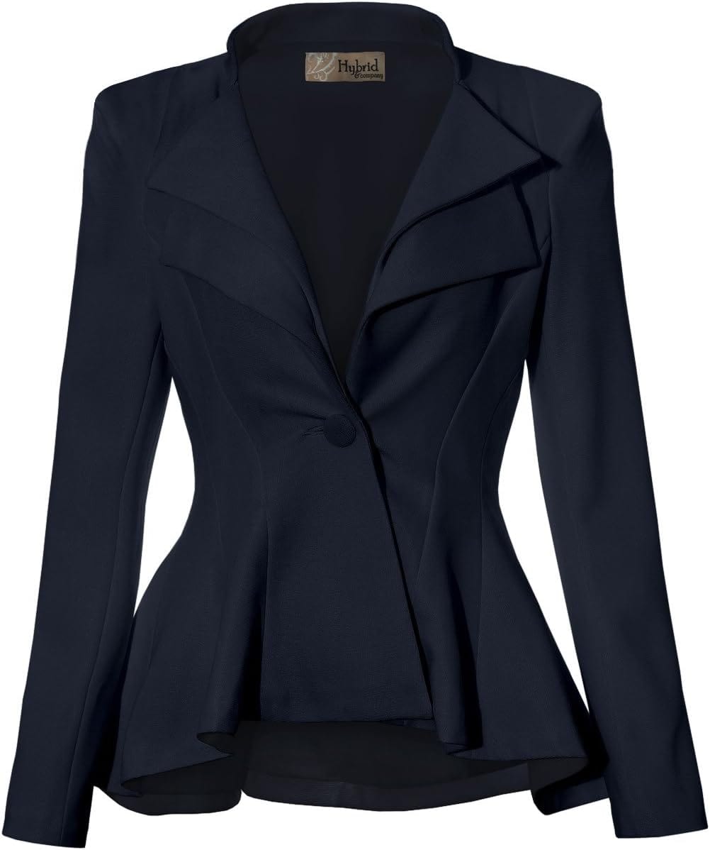 Hybrid &amp; Company Blazer confortable et décontracté pour femme avec revers à double encoche et épaulettes pointues avec bouton unique