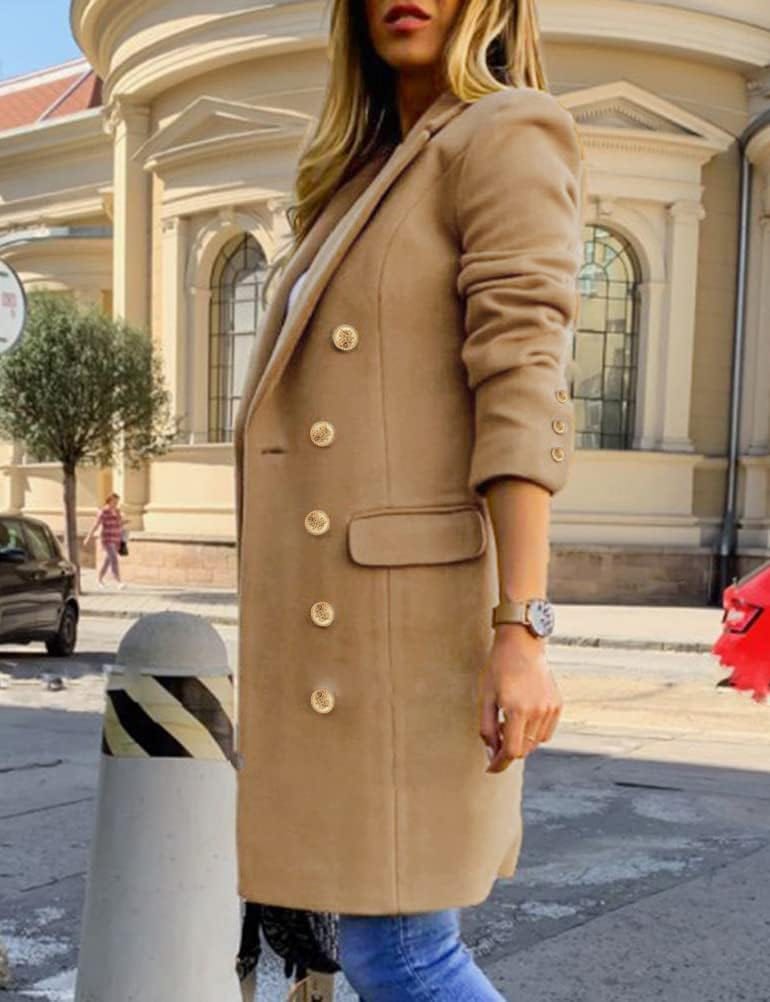 IDEALSANXUN Abrigos de lana para mujer Otoño Invierno con doble botonadura Midi Peacoat