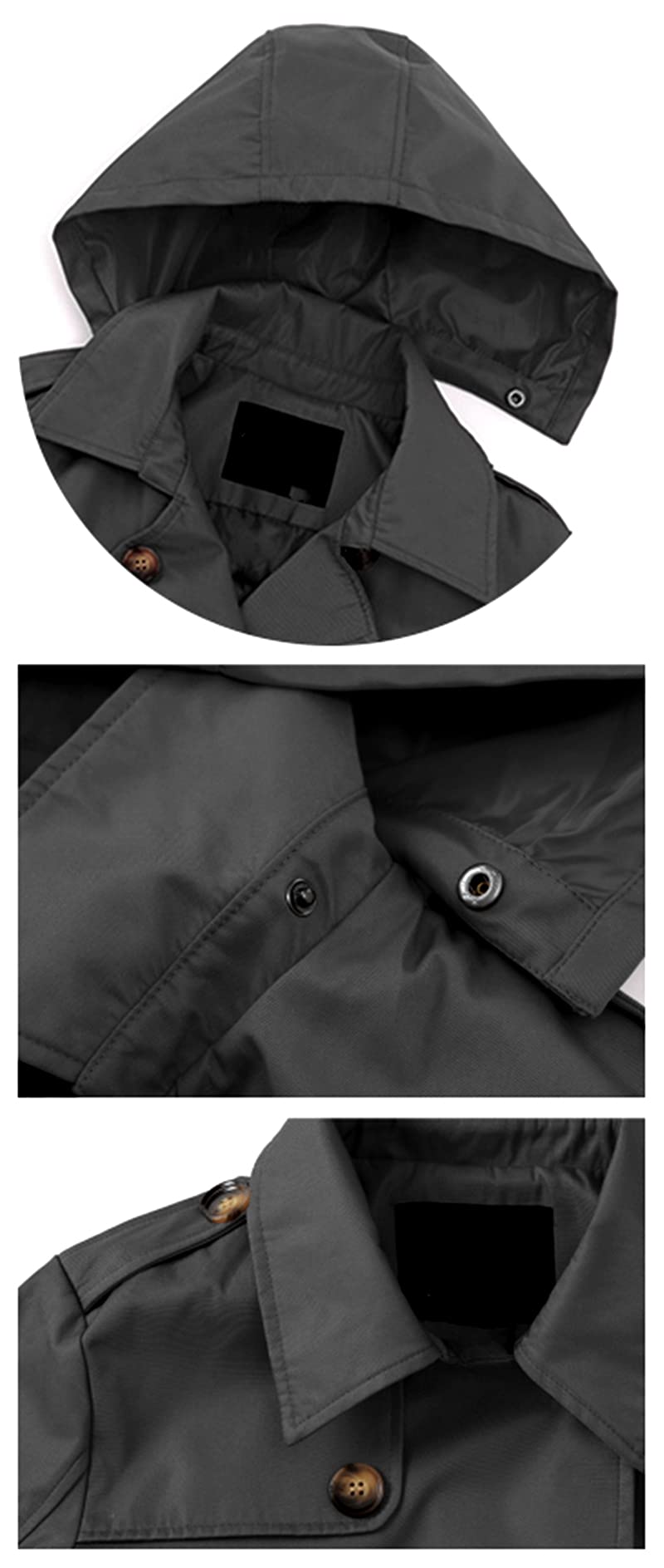 Chrisuno Trench-coat mi-long à double boutonnage pour femme avec ceinture et capuche amovible 