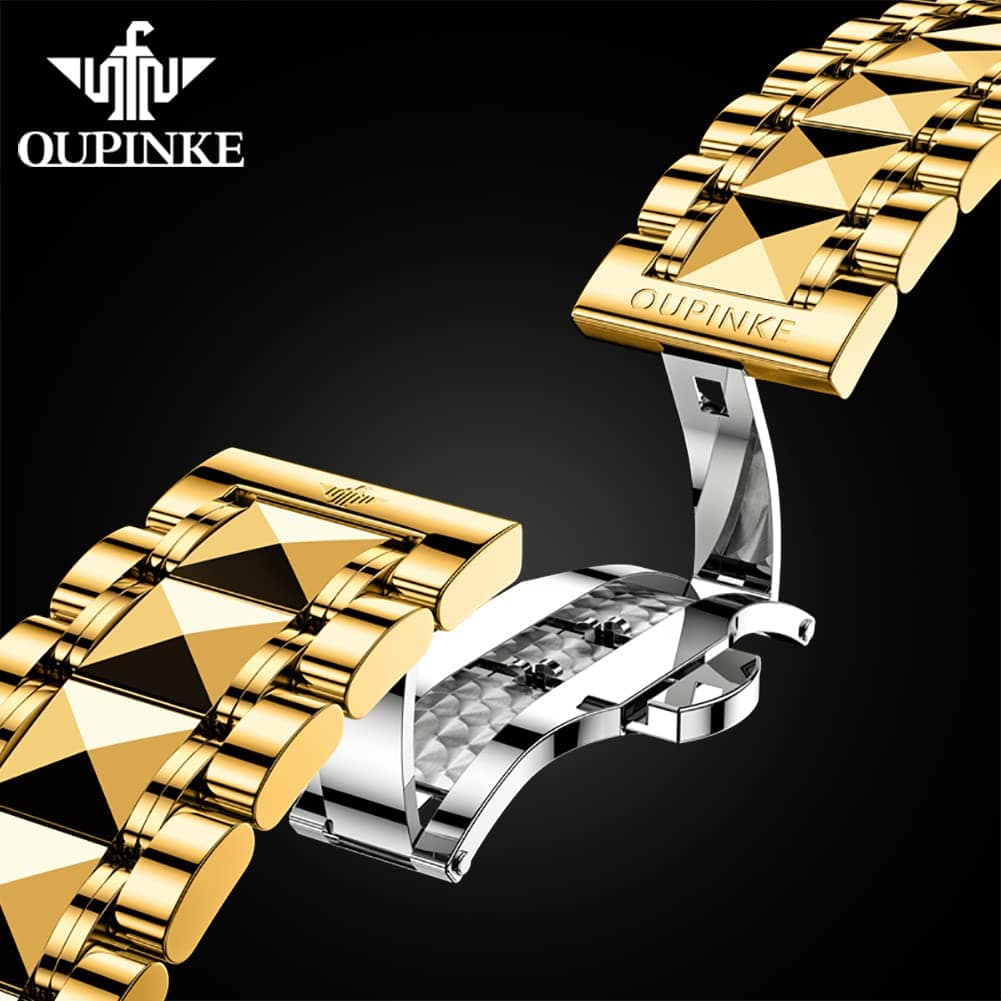 OUPINKE – montre automatique pour hommes, montre-bracelet de luxe en diamant, à remontage automatique, mécanique, étanche, en acier tungstène, double Date 