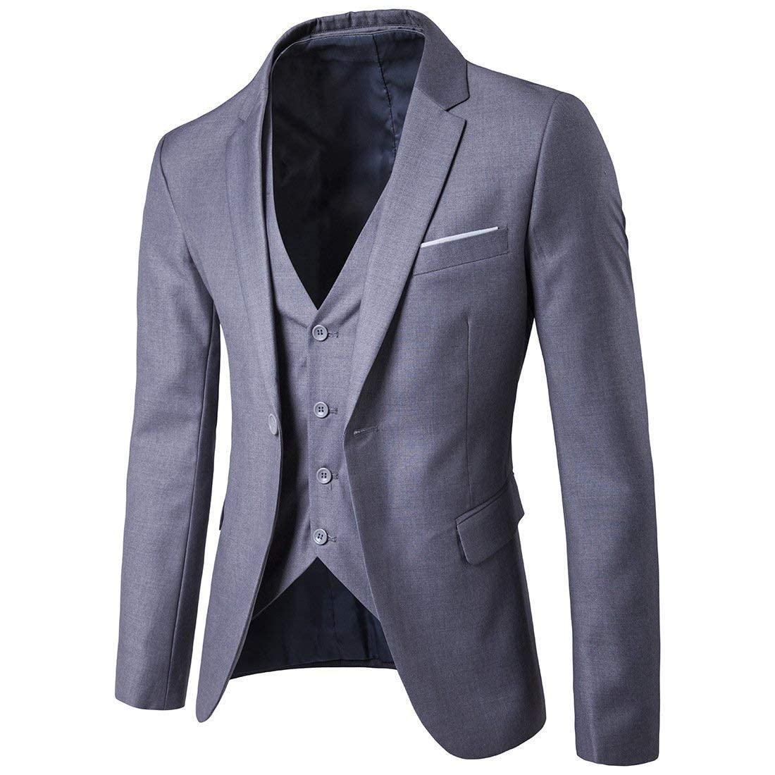 Cloudstyle Mens 3-Piece Suit Notched Lapel One Button Slim Fit Formal Jacket Vest Pants Set