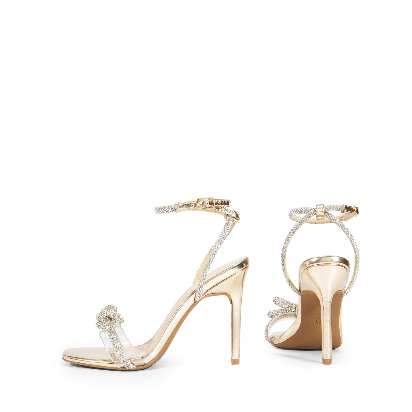 DREAM PAIRS Sandales en cristal à double nœud papillon pour femme - Chaussures à talons transparents et bout carré pour fête de mariage 