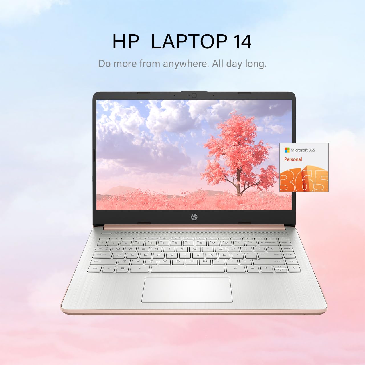 Laptop HP 14, Intel Celeron N4020, 4 GB de RAM, 64 GB de almacenamiento, pantalla HD Micro-edge de 14 pulgadas, Windows 11 Home, delgada y portátil, gráficos 4K, un año de Microsoft 365 (14-dq0040nr, blanco copo de nieve) 