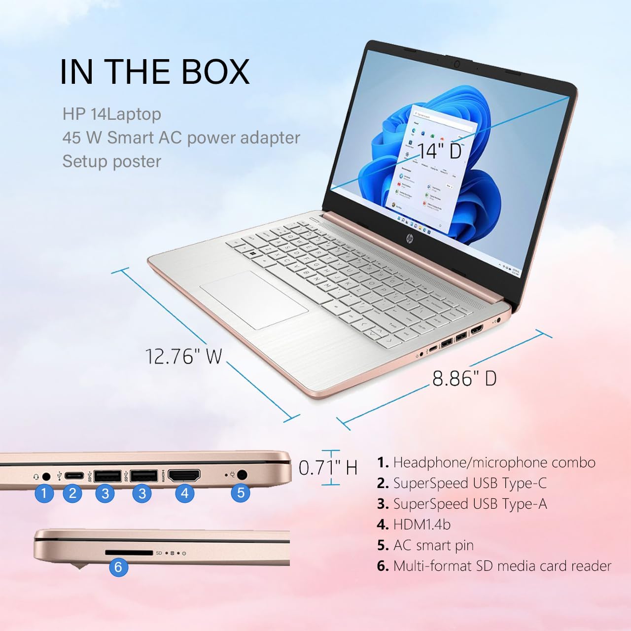 Laptop HP 14, Intel Celeron N4020, 4 GB de RAM, 64 GB de almacenamiento, pantalla HD Micro-edge de 14 pulgadas, Windows 11 Home, delgada y portátil, gráficos 4K, un año de Microsoft 365 (14-dq0040nr, blanco copo de nieve) 