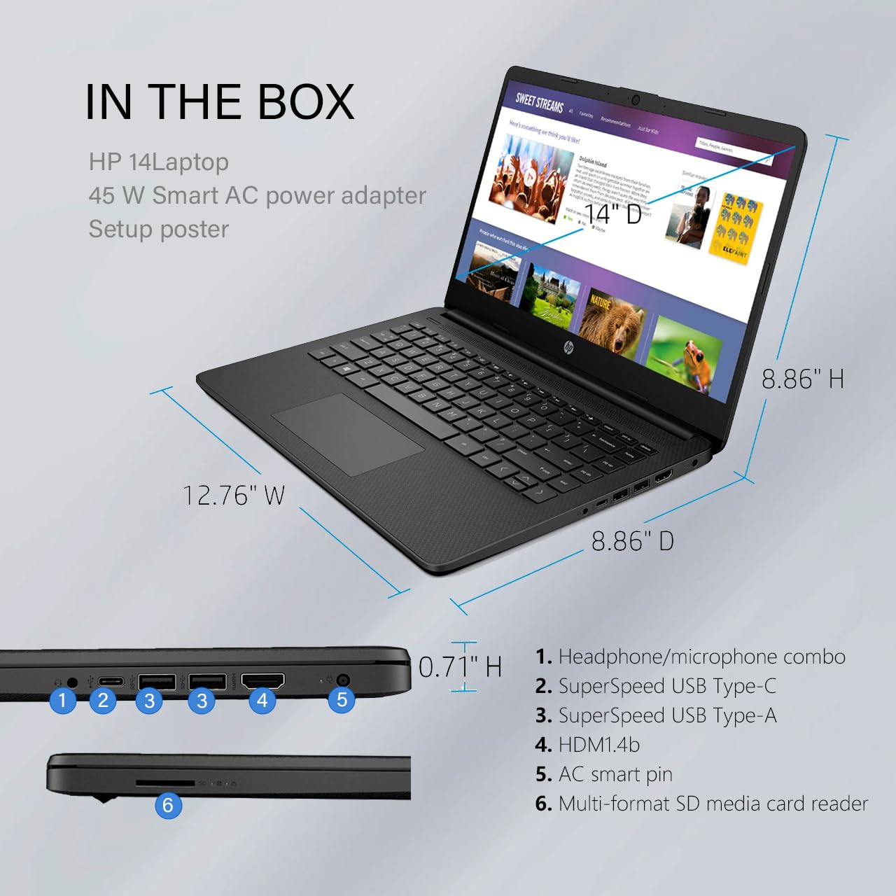 Ordinateur portable HP 14, Intel Celeron N4020, 4 Go de RAM, 64 Go de stockage, écran HD micro-bord de 14 pouces, Windows 11 Famille, fin et portable, graphiques 4K, un an de Microsoft 365 (14-dq0040nr, blanc flocon de neige) 