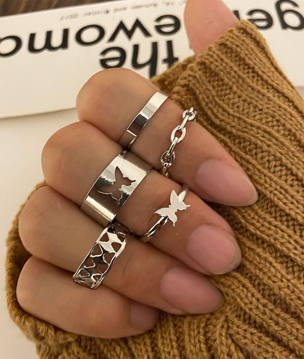 iF YOU 30 Pcs Gold Knuckle Rings Set for Women Girls, Boho Butterfly Snake Stackable Finger Rings, Silver Midi Rings Pack Xpress