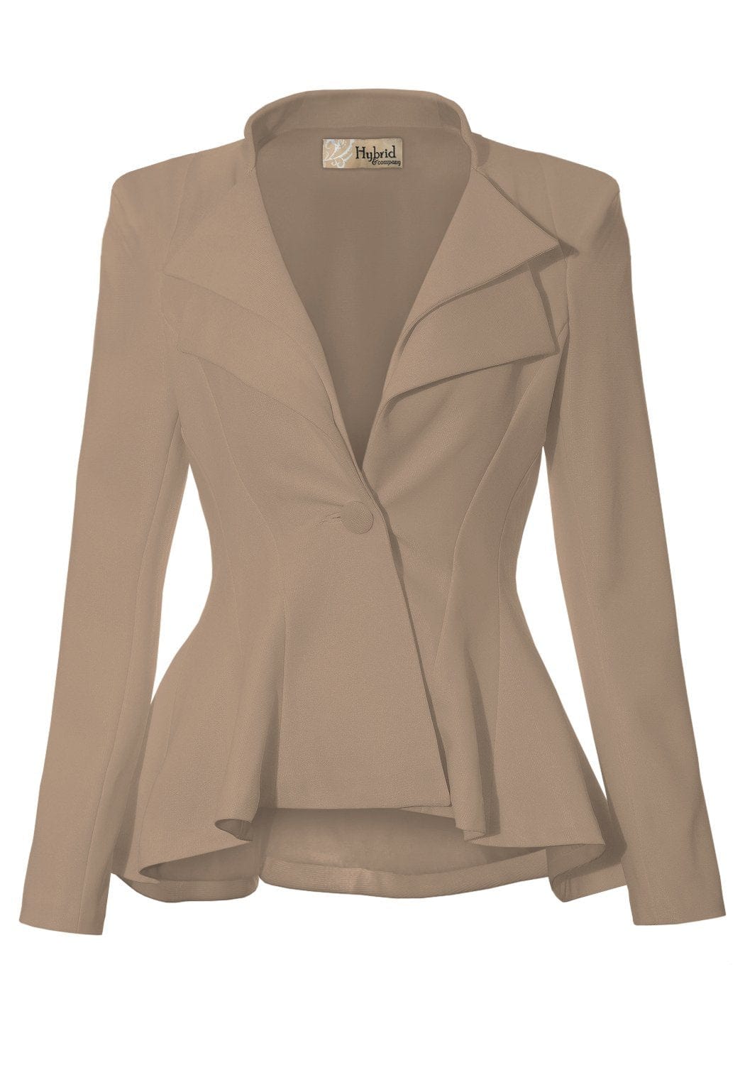 Hybrid & Company Women's Casual Work Office Dressy Double Notch Lapel Sharp Shoulder Pad Single Button Peplum Comfy Blazer