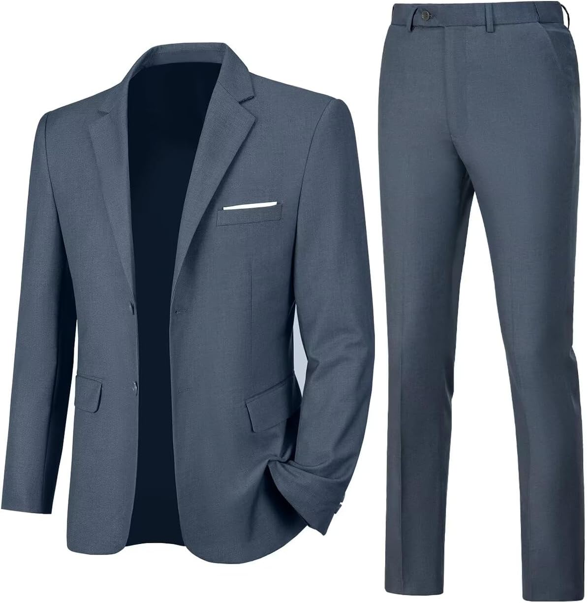 Mens Slim Fit 2 Piece Suit Two Button Notched Lapel Solid Suit Jacket Pants Set Tuxedo for Prom