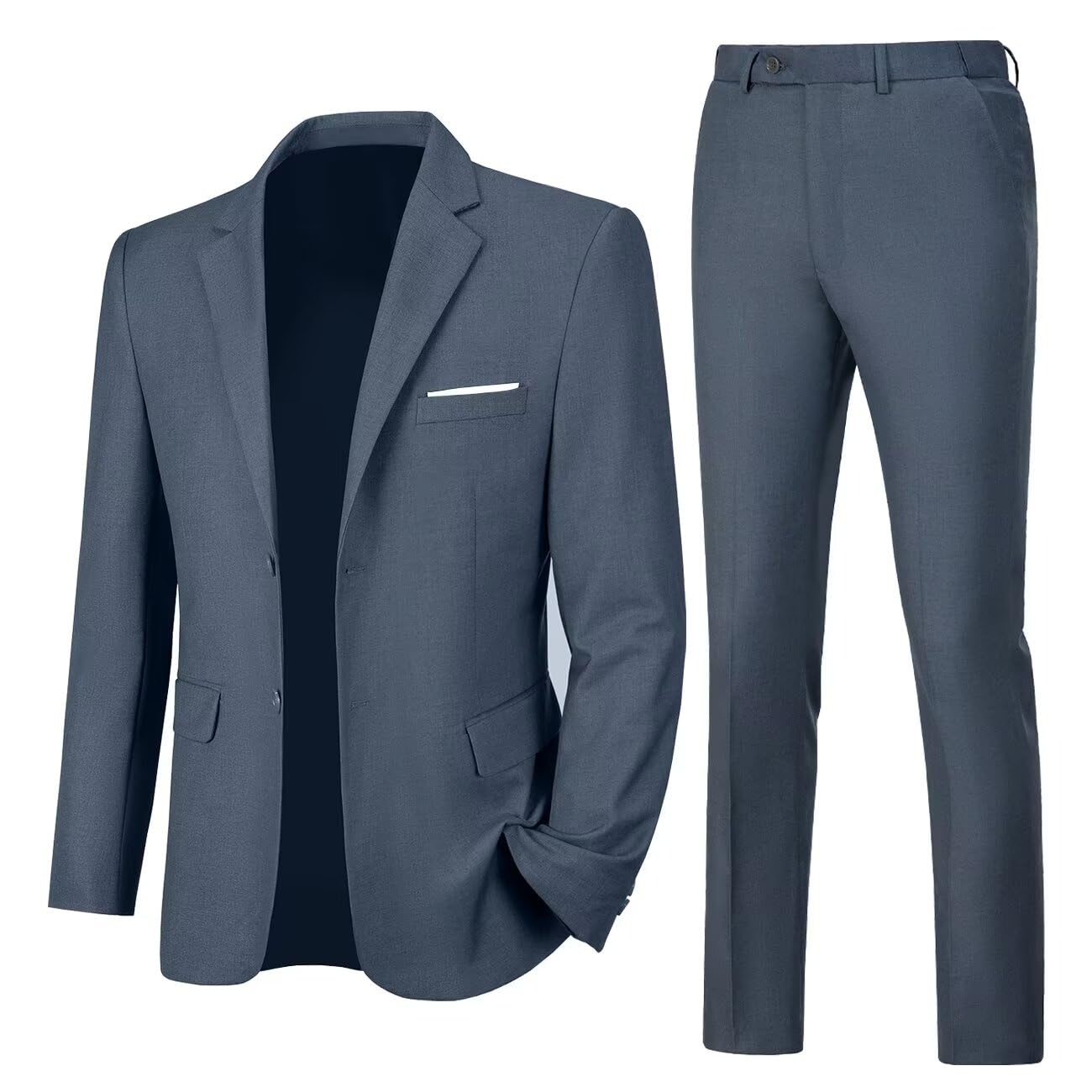 Mens Slim Fit 2 Piece Suit Two Button Notched Lapel Solid Suit Jacket Pants Set Tuxedo for Prom