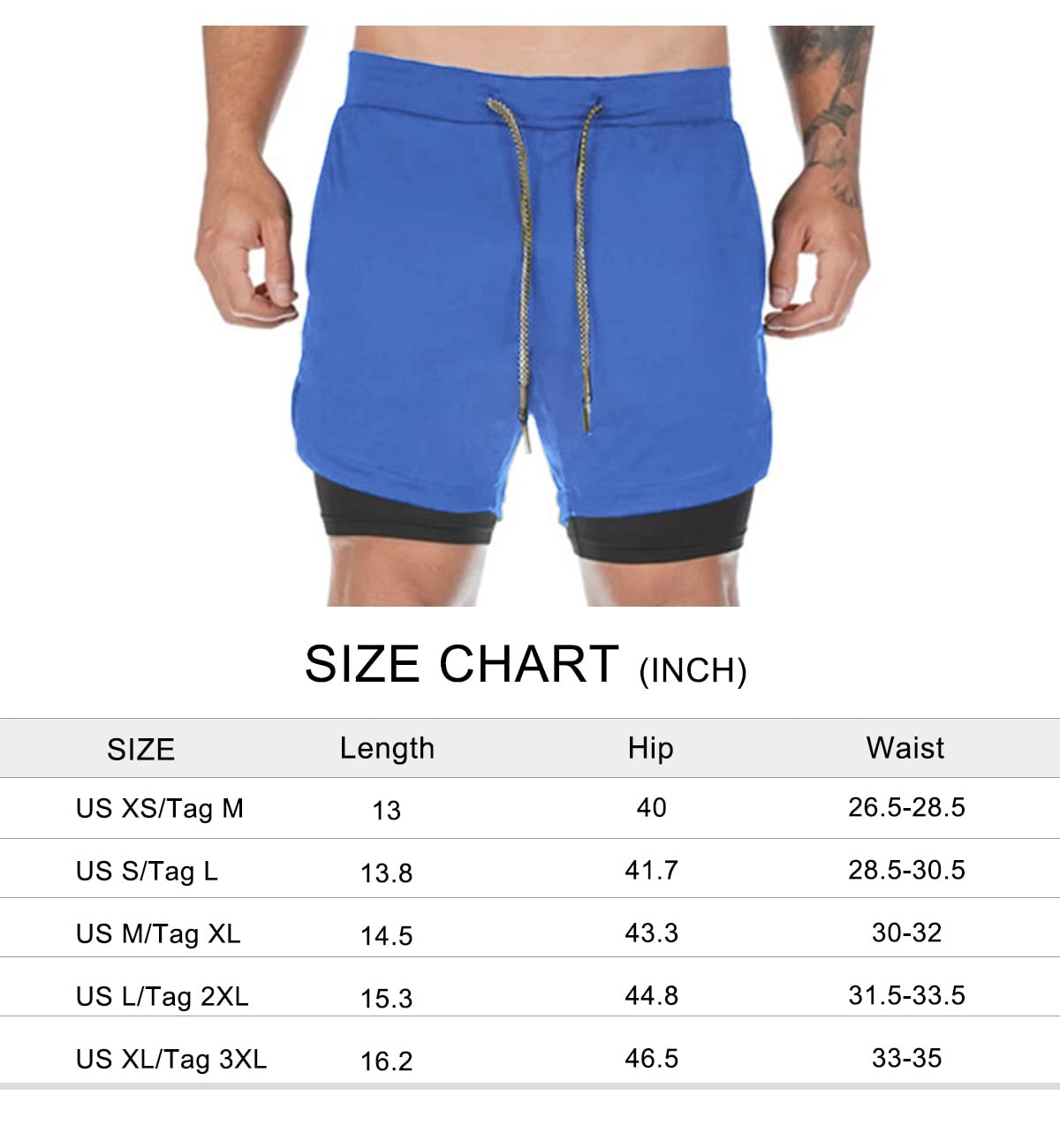 Surenow Mens Running Shorts，Workout Running Shorts for Men，2-in-1 Stealth Shorts，7-Inch Gym Yoga Outdoor Sports Shorts