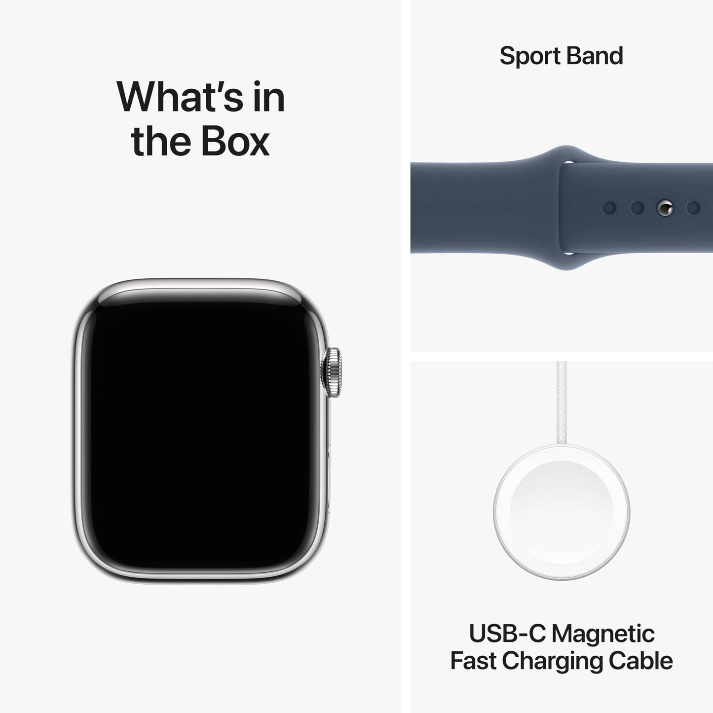 Montre intelligente Apple Watch Series 9 [GPS + Cellular 45 mm] avec boîtier en aluminium argenté avec boucle Sport bleu hiver. Tracker d'activité, applications ECG, écran Retina toujours activé, neutre en carbone 