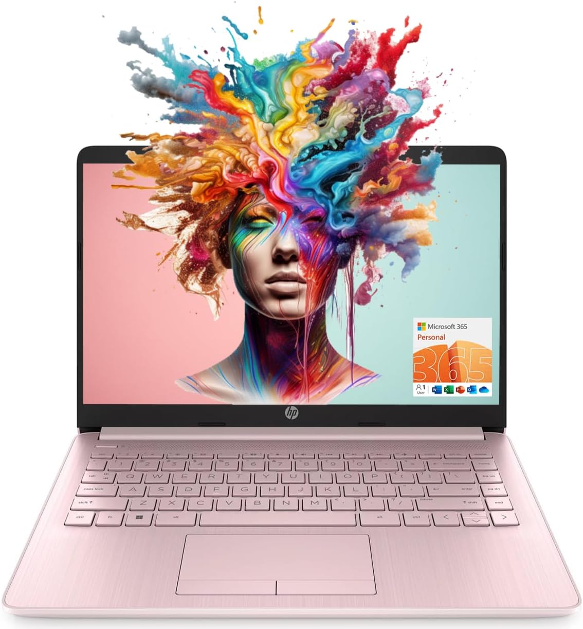 HP Portable Laptop (Include 1 Year Microsoft 365), 14’’ HD Display, 8GB RAM, 64GB eMMC, Intel Quad-Core N4120, Student and Business, Webcam, HDMI, Wi-Fi, RJ-45, Windows 11 Home, Pink Xpress