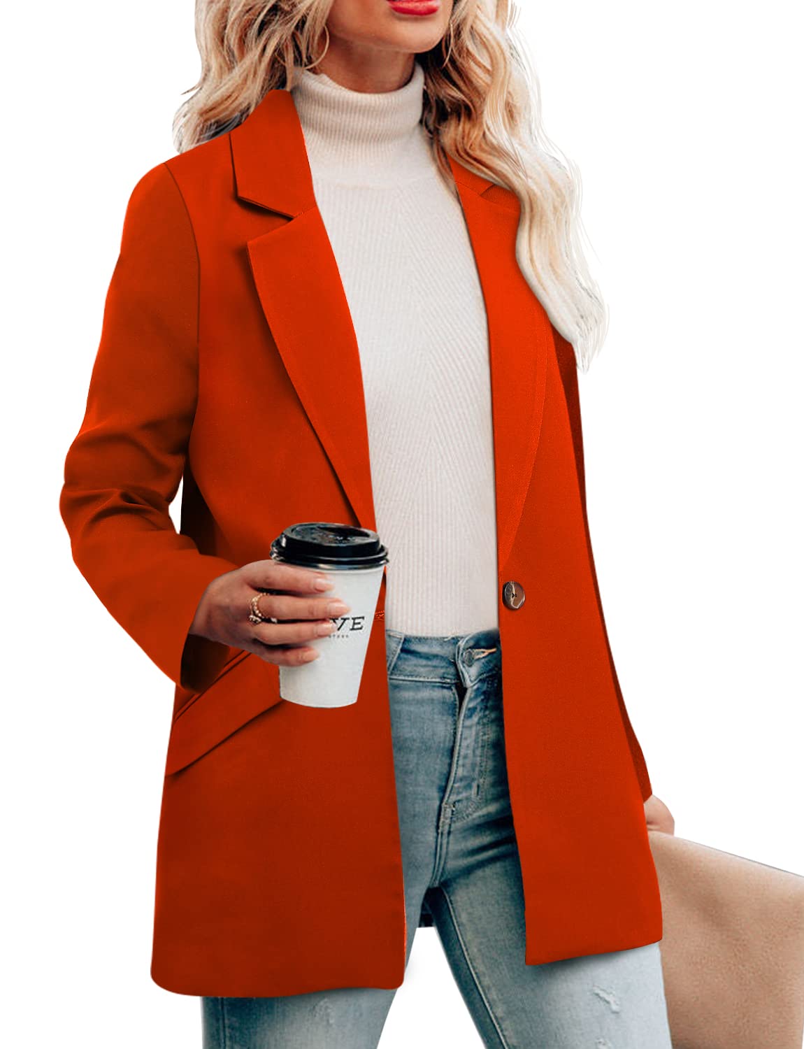 CRAZY GRID Womens Casual Blazer Jacket Long Sleeve Open Front Work Office Blazer Lapel Button Jacket