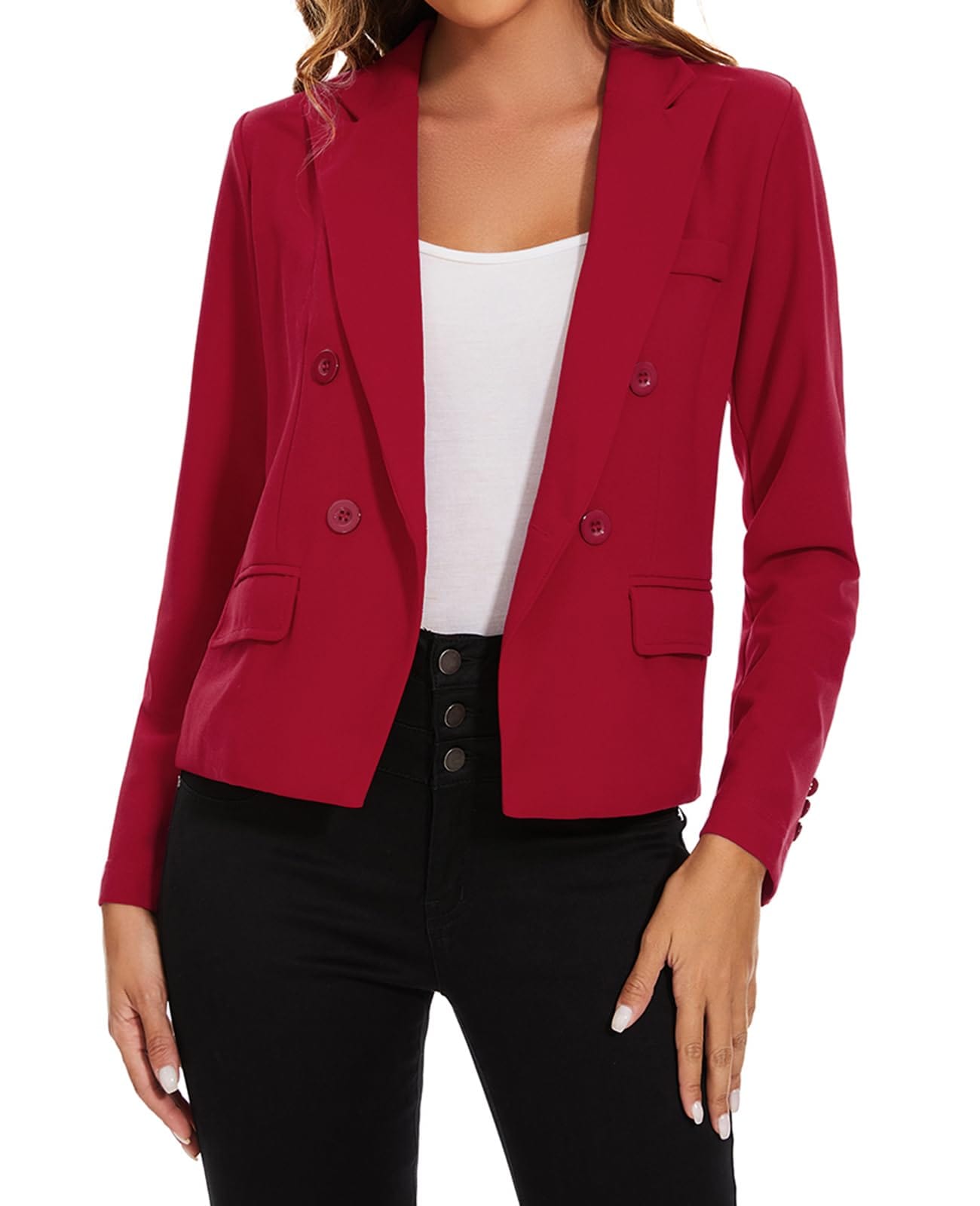 MINTLIMIT Blazers pour femmes d'affaires décontracté à manches longues Blazer court revers en pointe Double boutonnage veste de costume avec poches 