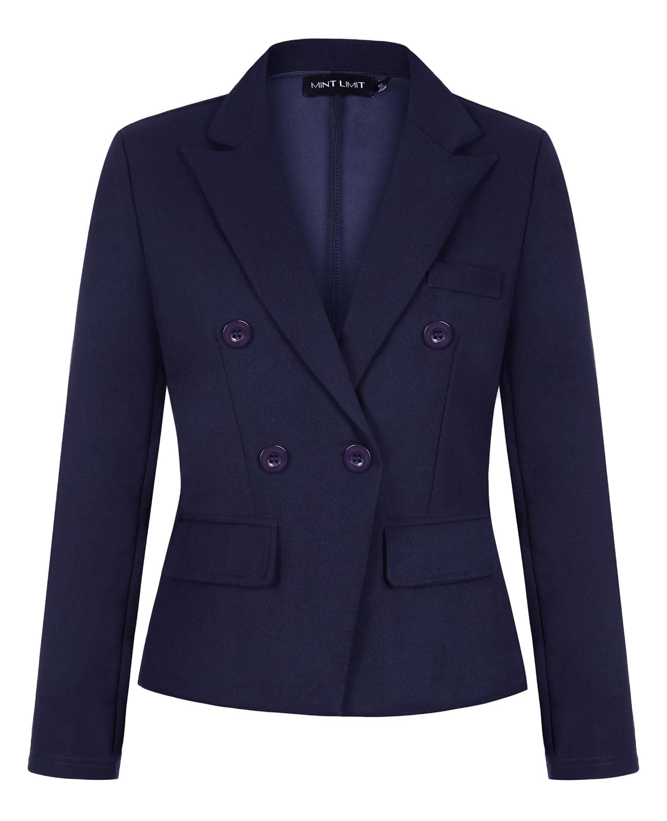 MINTLIMIT Blazers pour femmes d'affaires décontracté à manches longues Blazer court revers en pointe Double boutonnage veste de costume avec poches 