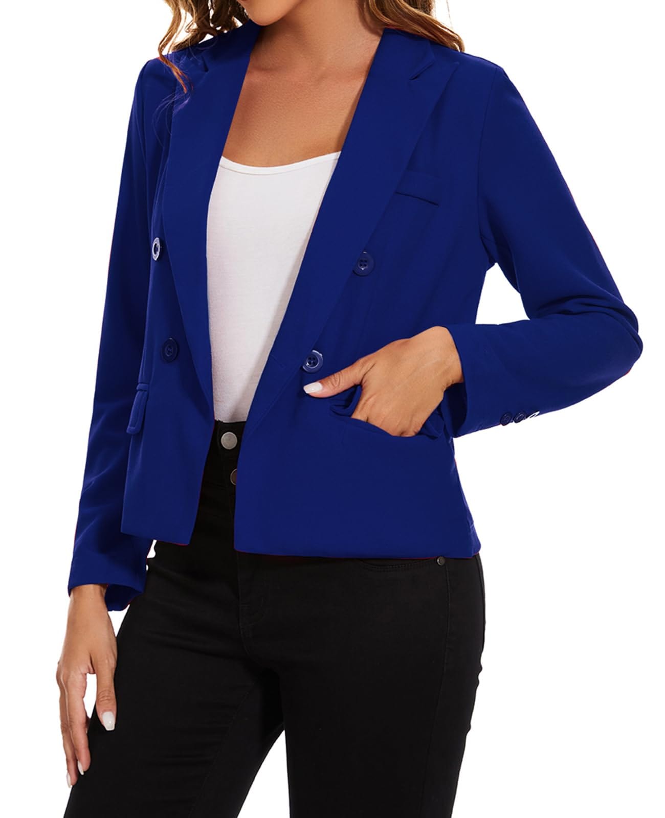 MINTLIMIT Blazers pour femmes d'affaires décontracté à manches longues Blazer court revers en pointe Double boutonnage veste de costume avec poches 