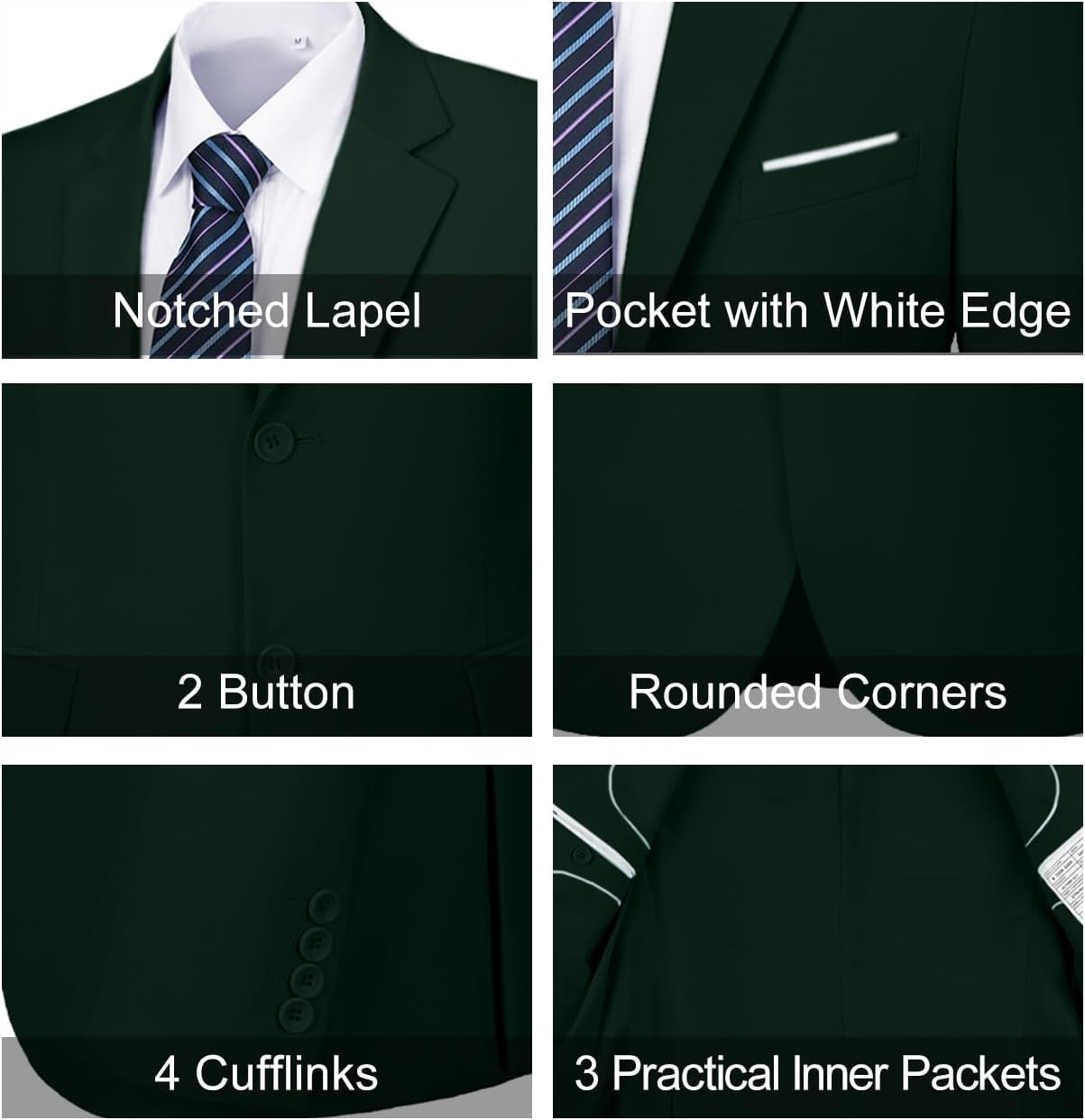 Mens Slim Fit 2 Piece Suit Two Button Notched Lapel Solid Suit Jacket Pants Set Tuxedo for Prom