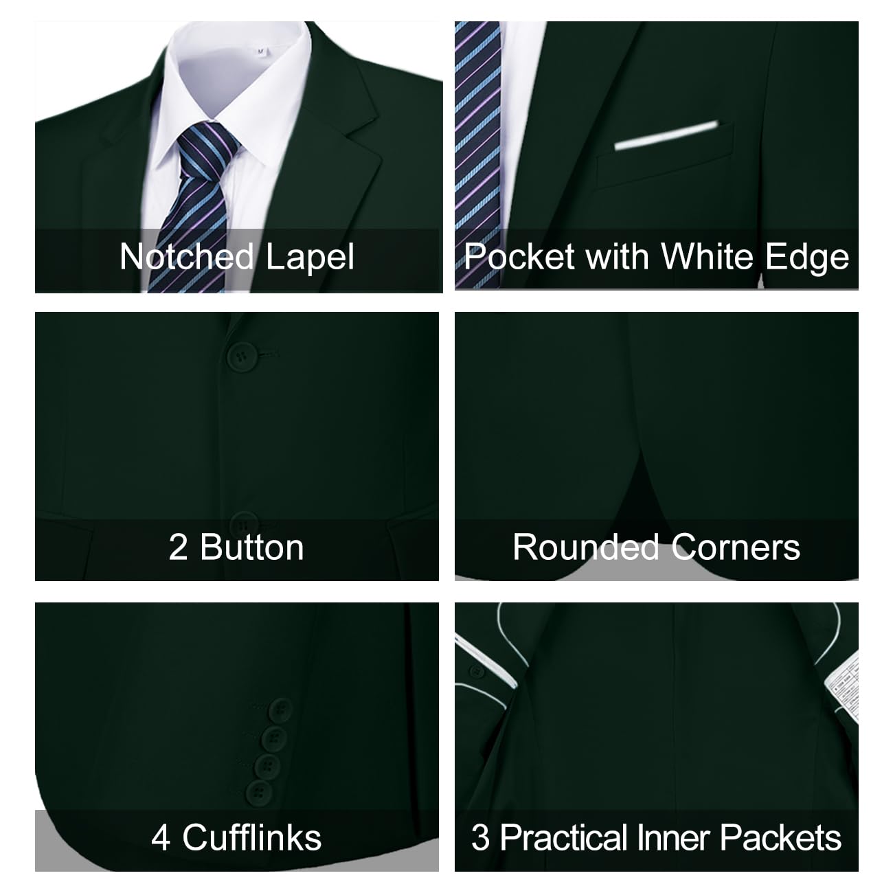 Mens Slim Fit 2 Piece Suit Two Button Notched Lapel Solid Suit Jacket Pants Set Tuxedo for Prom