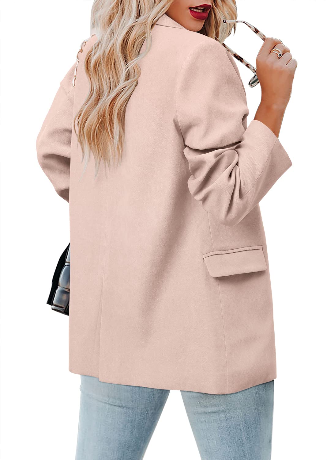 CRAZY GRID Womens Casual Blazer Jacket Long Sleeve Open Front Work Office Blazer Lapel Button Jacket