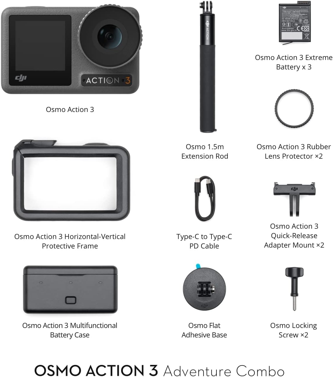 DJI Osmo Action 3 Standard Combo, Waterproof Action Camera with 4K HDR & Super-Wide FOV, 10-Bit Color Depth, HorizonSteady, Cold Resistant & Long-Lasting, Vlogging Camera for YouTube Xpress