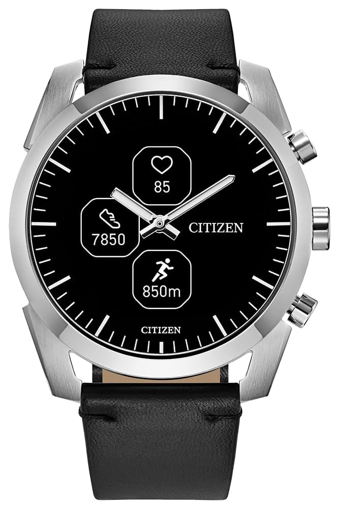 Montre intelligente Citizen CZ avec application de bien-être YouQ comprenant l'IA IBM Watson® et les recherches de la NASA, écran personnalisable en noir et blanc, Bluetooth, RH, suivi d'activité, autonomie de 18 jours, compatible iPhone® et Android™ 