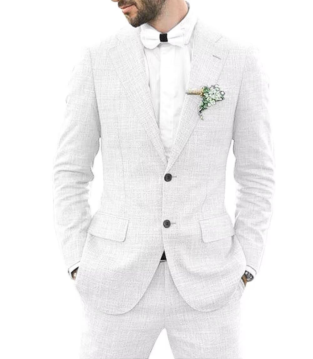 Wangyue Mens Linen Suit 2 Piece Slim Fit Linen Suit for Men Summer Wedding Suit Groom Prom Tuxedo Suit