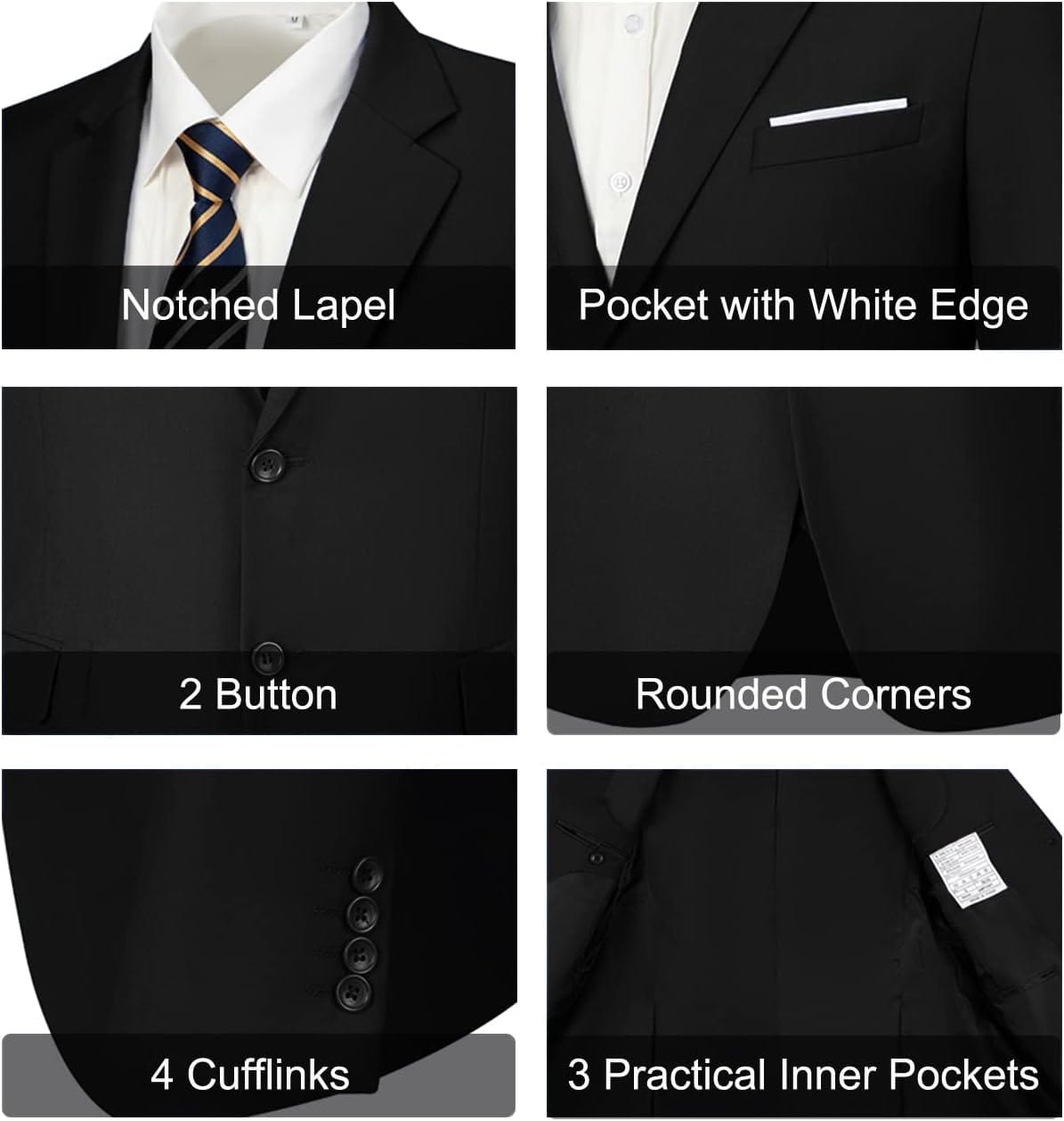 Mens Slim Fit 2 Piece Suit Two Button Notched Lapel Solid Suit Jacket Pants Set Tuxedo for Prom