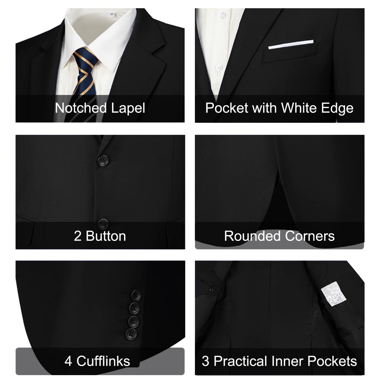 Mens Slim Fit 2 Piece Suit Two Button Notched Lapel Solid Suit Jacket Pants Set Tuxedo for Prom