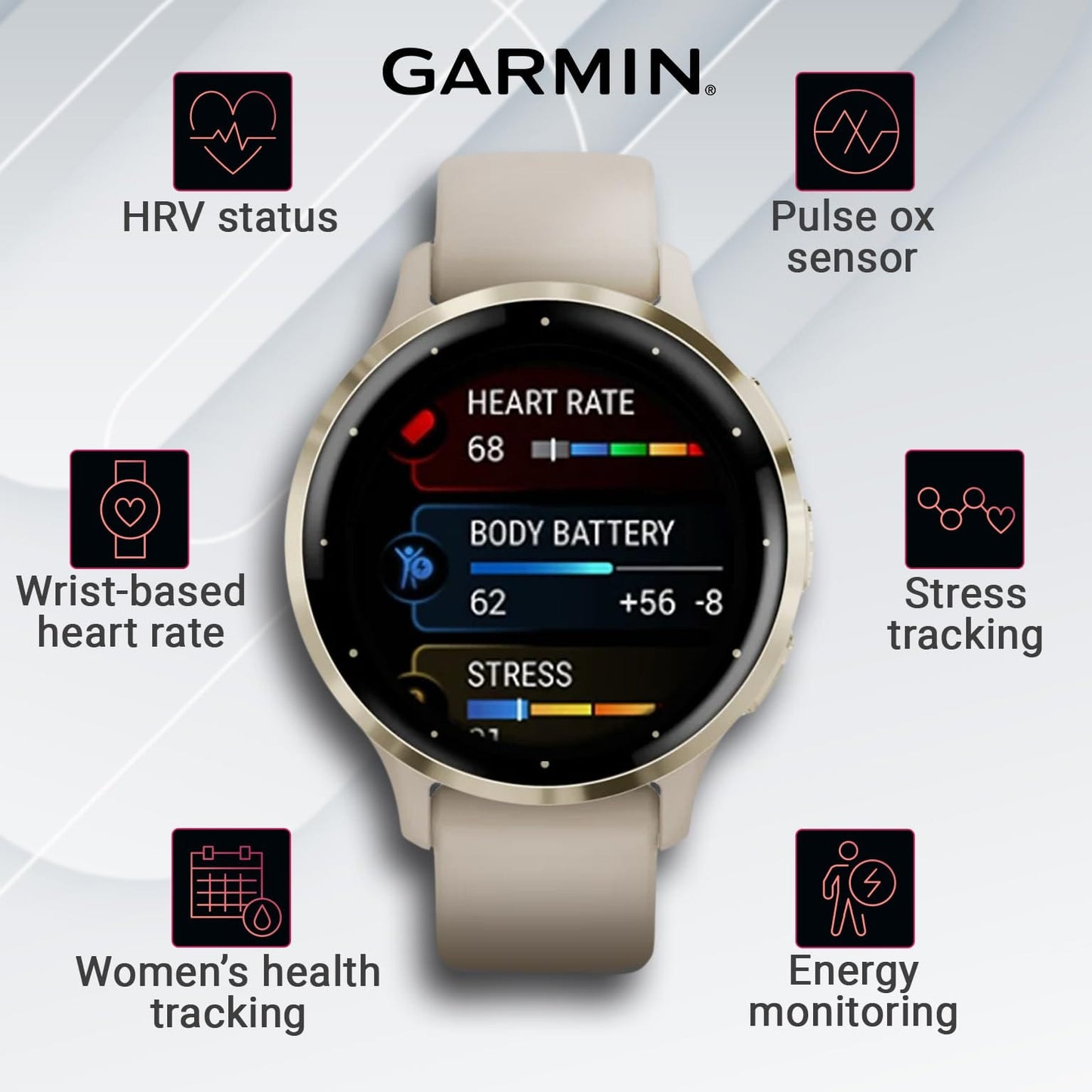 Wearable4U Garmin Venu 3: Silver Stainless Steel 45 mm Smartwatch|AMOLED 1.4" Display Up to 14 Days Battery Life | Multisport Men Watch - Whitestone | Advanced Health & Fitness Features Gift Bundle