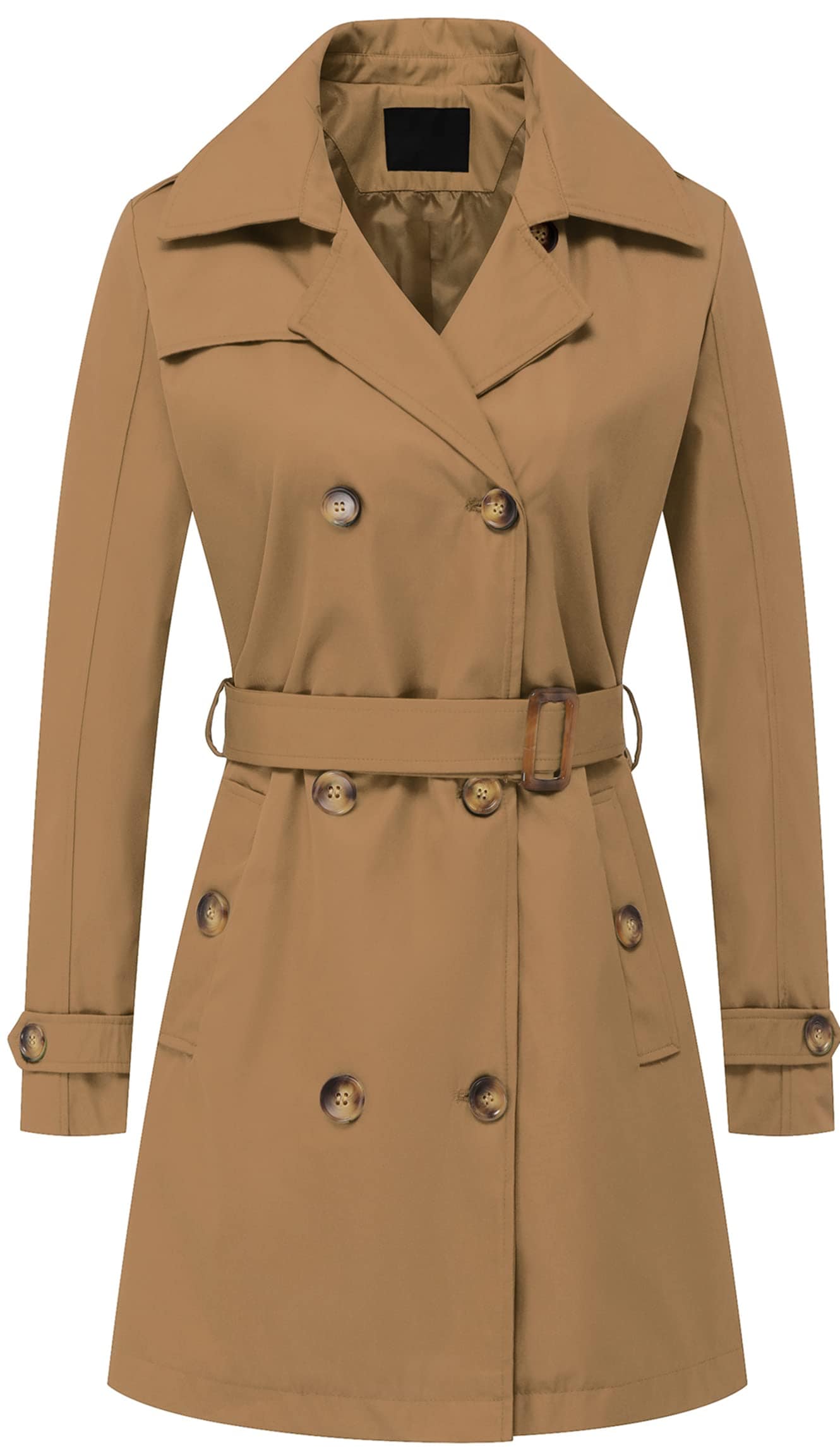 Chrisuno Trench-coat mi-long à double boutonnage pour femme avec ceinture et capuche amovible 