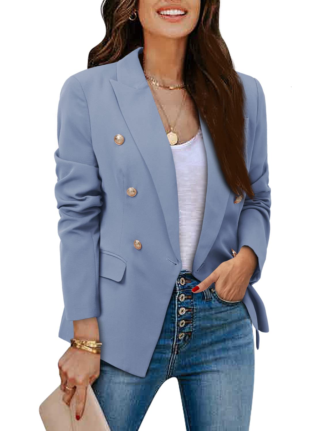 CRAZY GRID Womens Casual Blazer Jacket Gold Button Long Sleeve Work 0ffice Blazer Lapel Open Front Jacket