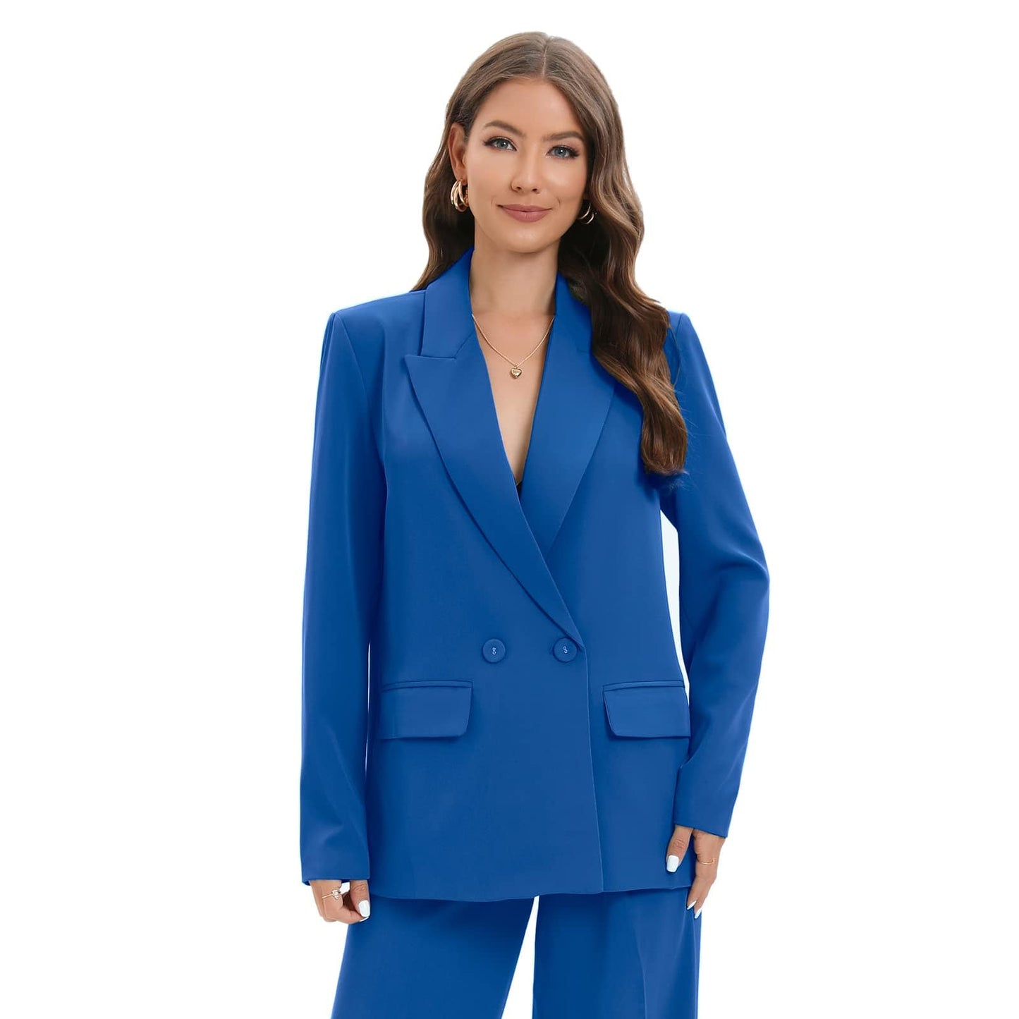 Chaqueta de traje de gran tamaño con doble botonadura para mujer, chaqueta de manga larga, informal, estilo novio, chaqueta de trabajo para oficina con bolsillos