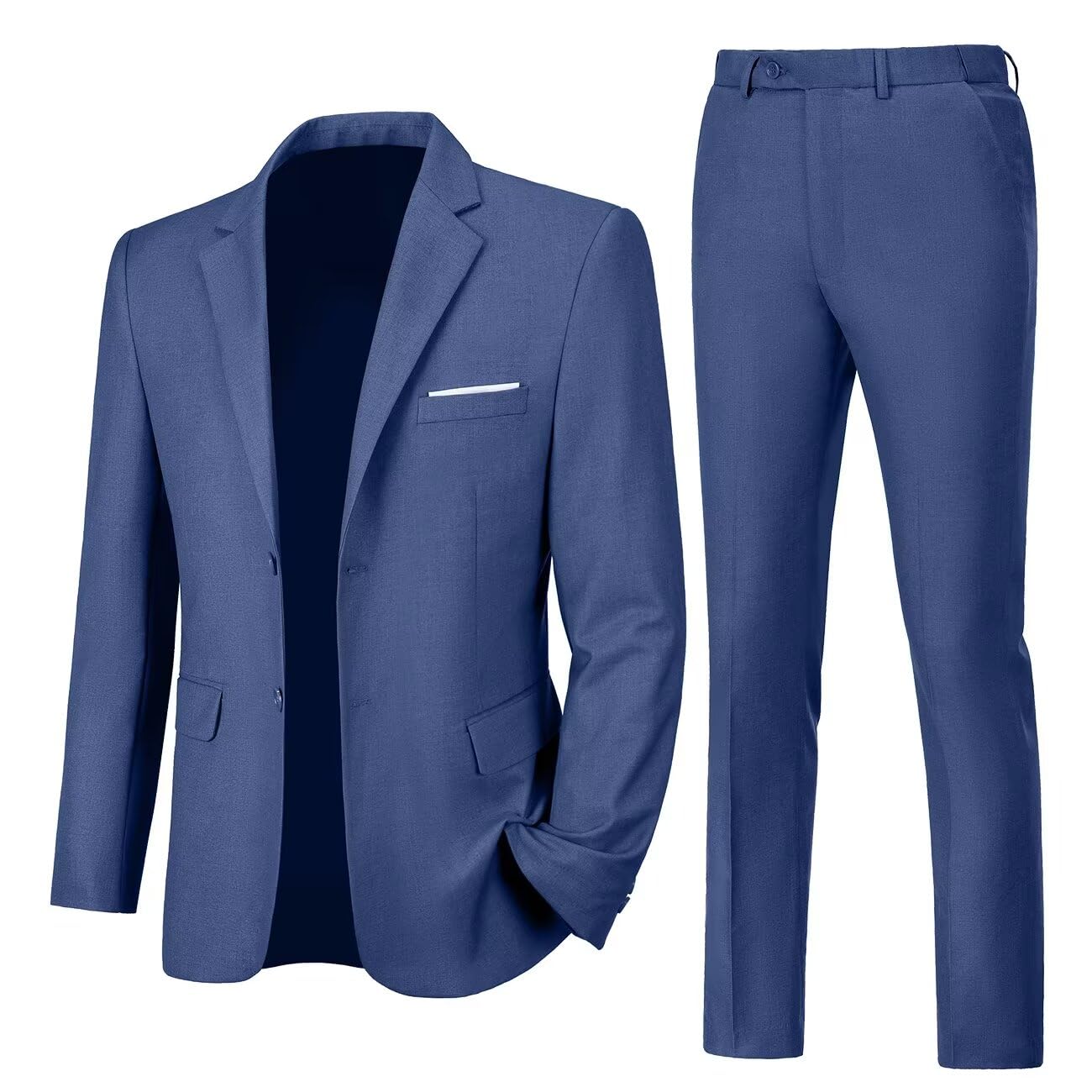 Mens Slim Fit 2 Piece Suit Two Button Notched Lapel Solid Suit Jacket Pants Set Tuxedo for Prom