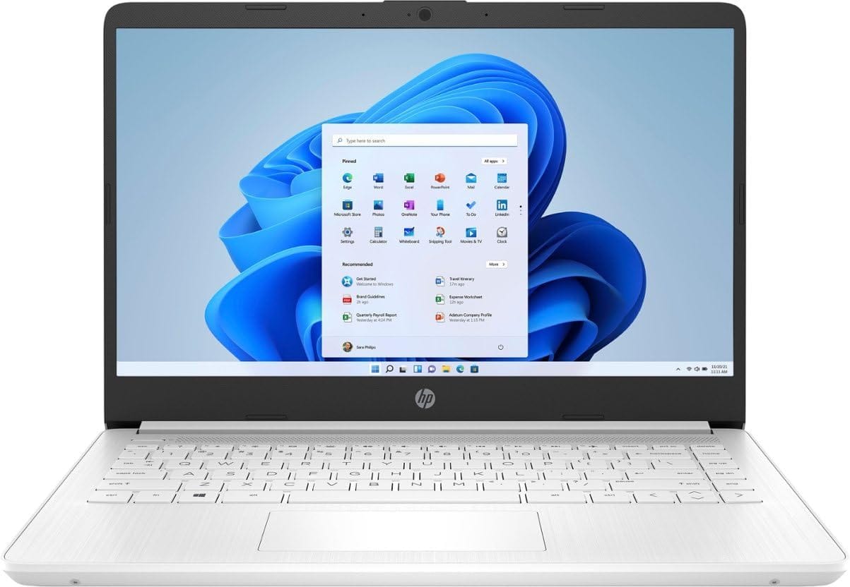 Laptop HP 14, Intel Celeron N4020, 4 GB de RAM, 64 GB de almacenamiento, pantalla HD Micro-edge de 14 pulgadas, Windows 11 Home, delgada y portátil, gráficos 4K, un año de Microsoft 365 (14-dq0040nr, blanco copo de nieve) 