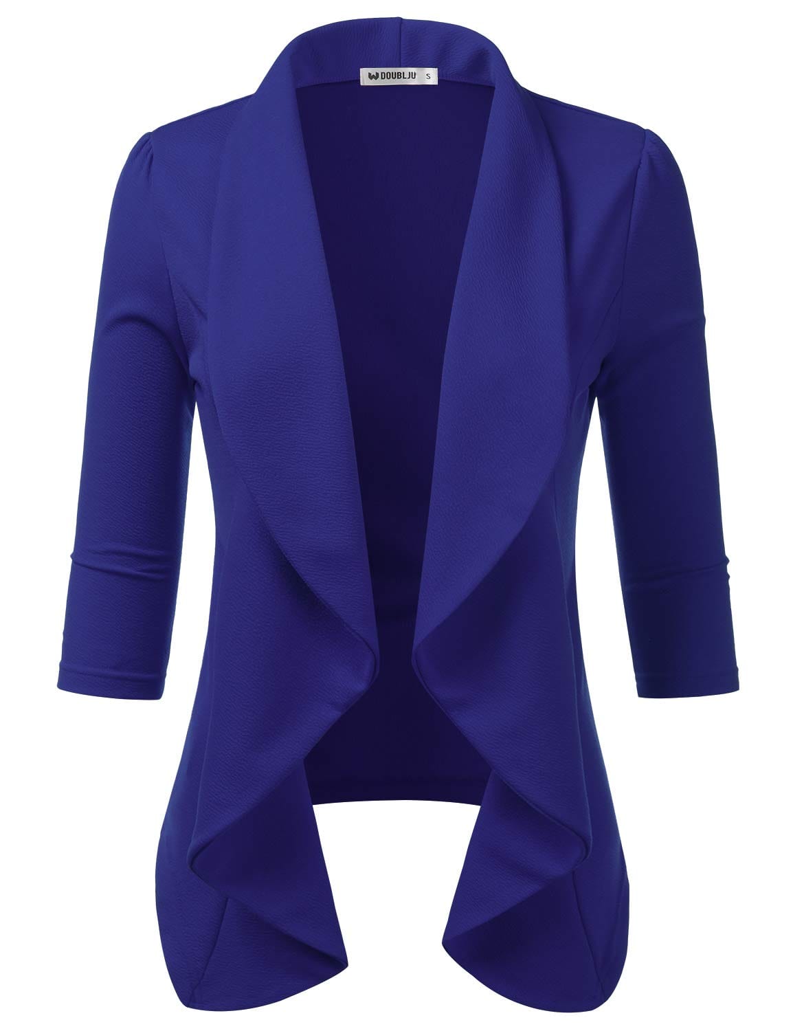 DOUBLJU Blazer léger et fin à manches 3/4 ouvert sur le devant - Veste déconstruite décontractée pour femme - Vêtements de grande taille 