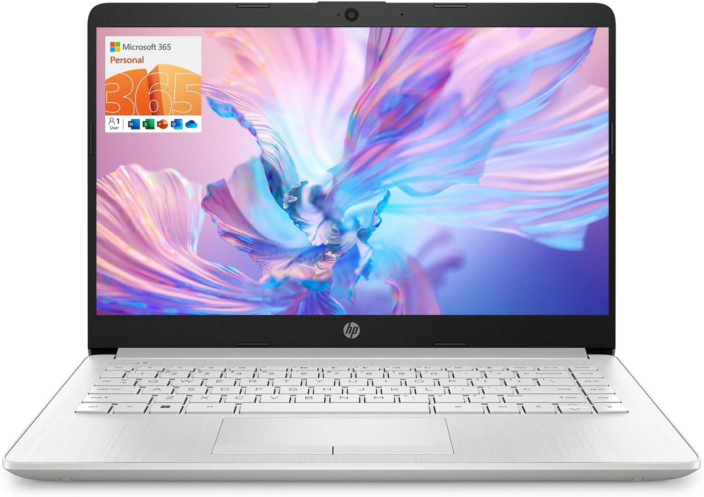 HP 14 Laptop, Intel Celeron N4020, 4 GB RAM, 64 GB Storage, 14-inch Micro-edge HD Display, Windows 11 Home, Thin & Portable, 4K Graphics, One Year of Microsoft 365 (14-dq0040nr, 2021, Snowflake White) Xpress