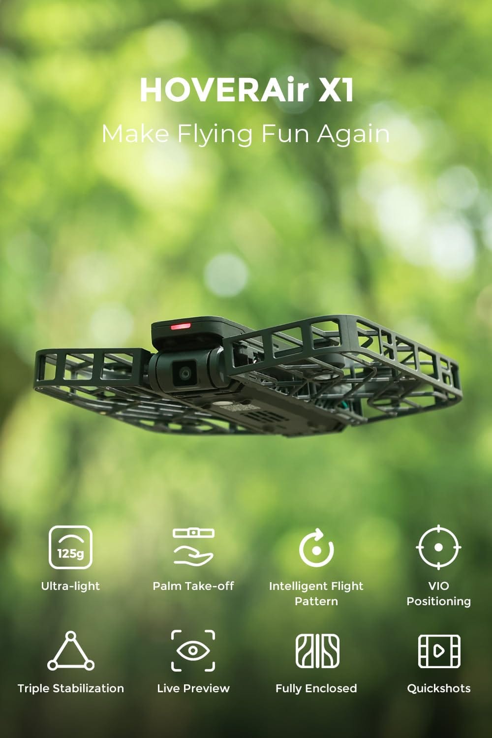 X1 Drone with Camera, Self-Flying Camera Drone with Follow Me Mode, Foldable Mini Drone with HDR Video Capture, Palm Takeoff, Intelligent Flight Paths, Hands-Free Control Black (Combo)